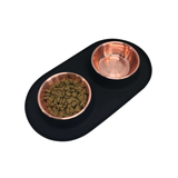 Double Silicone Dog Feeder with Copper Colored Bowls, Large