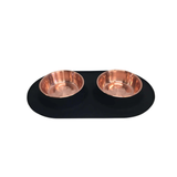 Double Silicone Dog Feeder with Copper Colored Bowls, Large