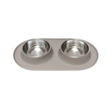 Double Silicone Dog Feeder with Stainless Bowls, Large, Warm Grey