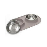 Double Silicone Dog Feeder with Stainless Bowls, Large, Warm Grey
