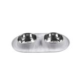 Double Silicone Dog Feeder with Stainless Bowls, Medium, Marble Design
